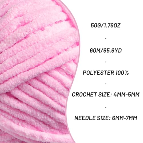 OMoiut Plush Chenille Chunky Crochet Yarn - Baby Yarn for Crocheting Soft - Velvet Yarns Knitting for Blankets Crafts - Fluffy Amigurumi Yarns 50g / 65.6yd (Dark Pink) - Image 2