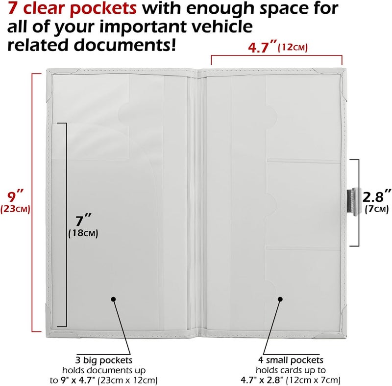 PlusXpres Auto Insurance and Registration Card Holder - Vehicle Glove Box Document Organizer - Car Essential Paperwork Holder for DMV, AAA, Contact Information Cards - Premium PU Leather Wallet Case - White - Image 2