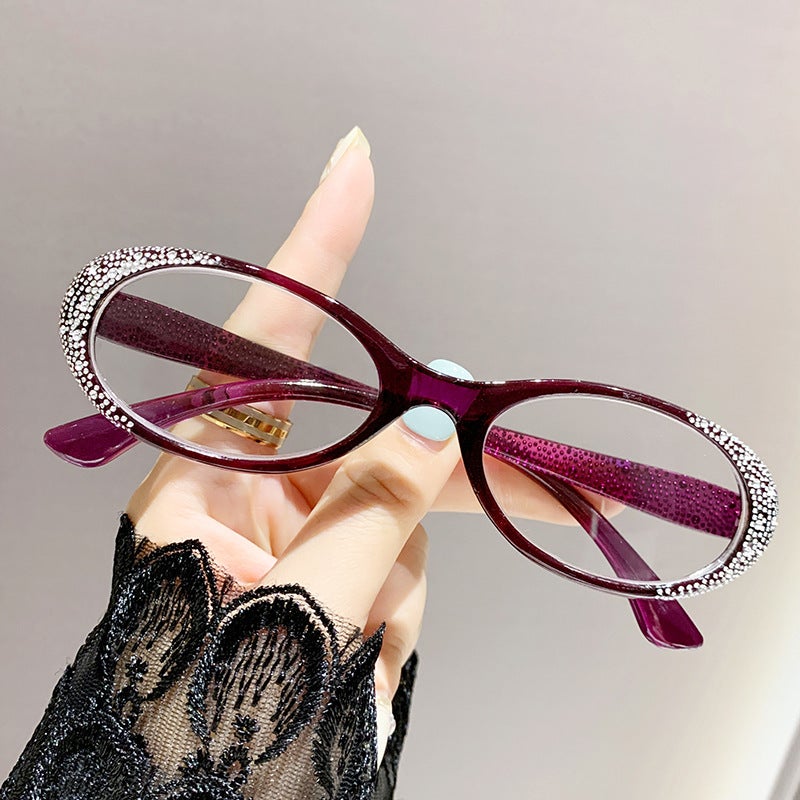 Cross-border European and American Diamond-encrusted Womens Fashionable Small Frame Blue Light-proof Reading Mirror Light Luxury Reading Mirror for the Elderly Empty frame [without lens]]