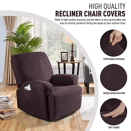 KinCam Recliner Covers, Stretch Reclining Chair Covers, Recliner Sofa Slipcovers Stripe Jacquard Recliner Couch Covers Furniture Protector Covers for Pet Kid (1 Seater, Dark Coffee) - Image 2