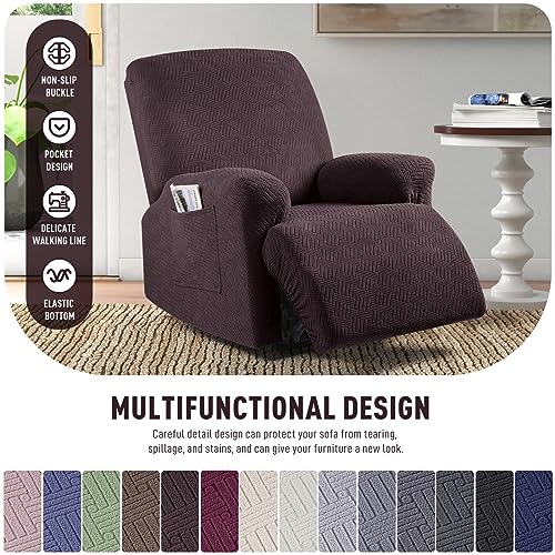 KinCam Recliner Covers, Stretch Reclining Chair Covers, Recliner Sofa Slipcovers Stripe Jacquard Recliner Couch Covers Furniture Protector Covers for Pet Kid (1 Seater, Dark Coffee) - Image 4