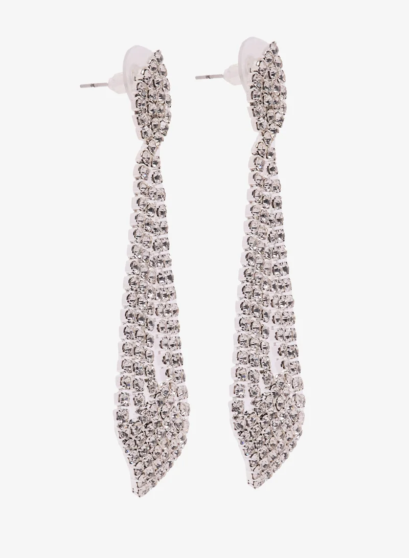 Ella Limited Edition Silver Rhinestone Embellished Drop Down Earrings Silver