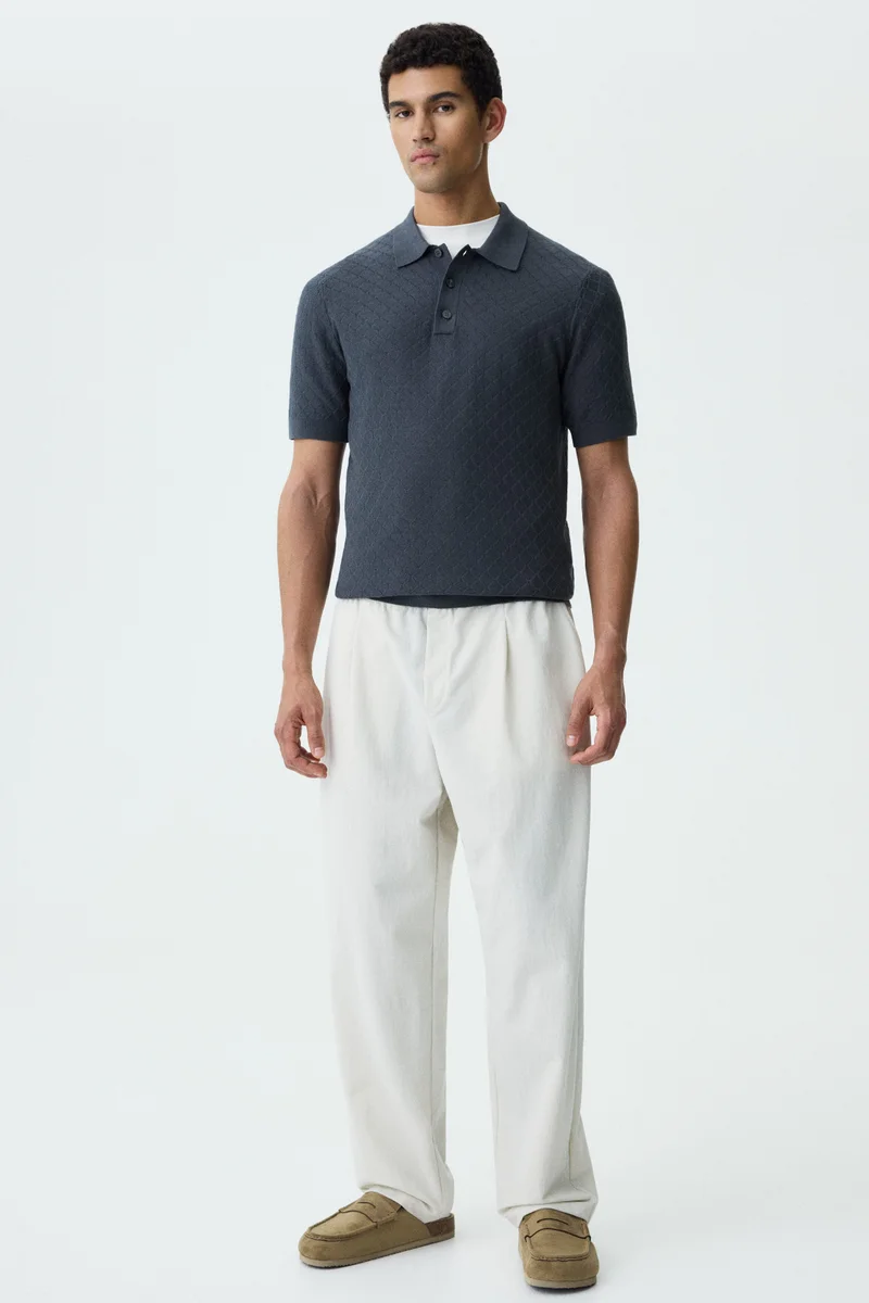H&M Slim Fit Textured-knit polo shirt