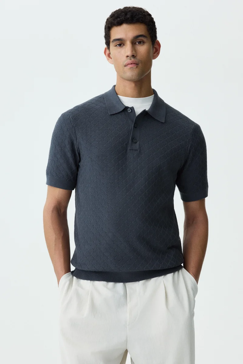 H&M Slim Fit Textured-knit polo shirt