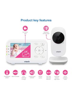 vtech VTech Video Baby Monitor with 1000ft Long Range, Auto Night Vision, 2.8” Screen, 2-Way Audio Talk, Temperature Sensor, Power Saving Mode, Lullabies and Wall-mountable Camera with bracket  - Image 2