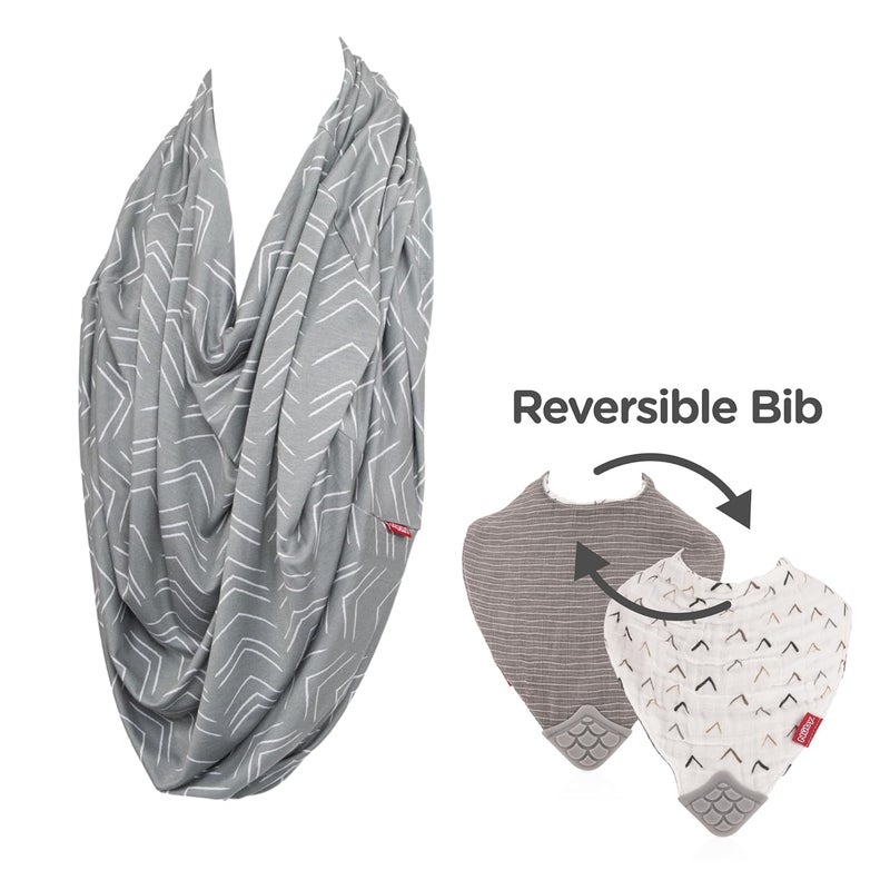 Nuby 5-in-1 Nursing Cover with 3+ Month Teething Bib, Grey - Image 2