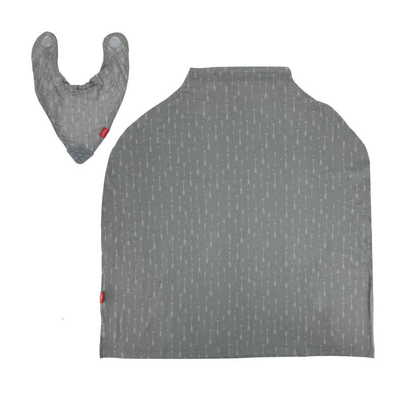 Nuby 5-in-1 Nursing Cover with 3+ Month Teething Bib, Grey - Image 4