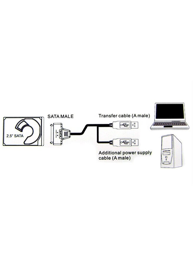USB 2.0 To 7+15Pin SATA HDD Adapter Easy Drive Cable With USB Power Port Black  - Image 2