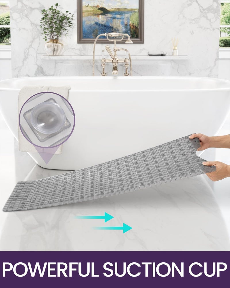 DEXI Bathtub Mat Non Slip, Extra Long 39x16, Suction Cups, Drain Holes, Machine Washable for Tub Shower Floor, Clear Grey - Image 4