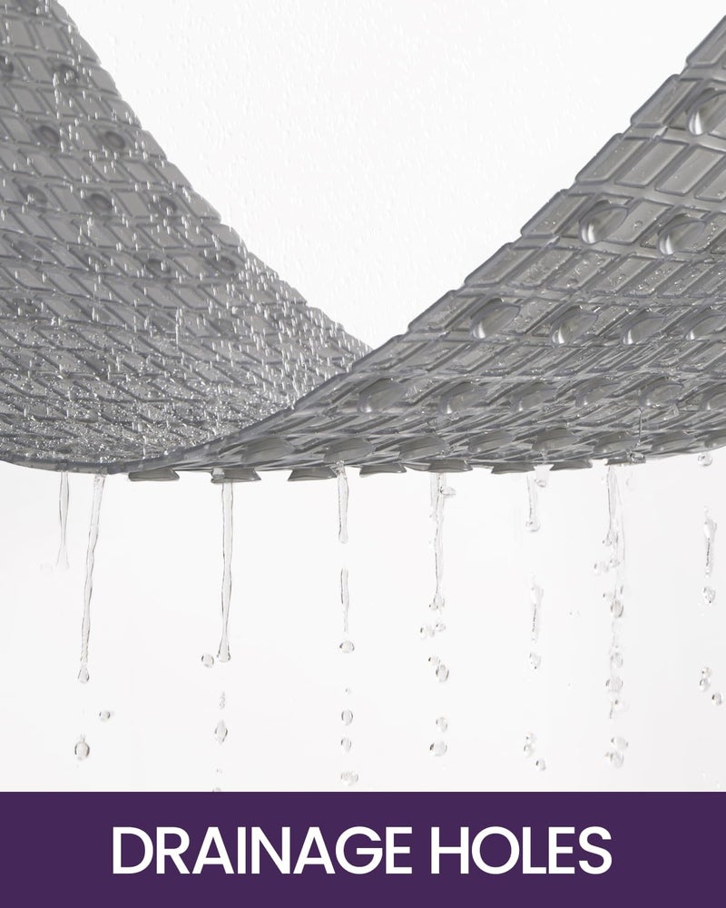 DEXI Bathtub Mat Non Slip, Extra Long 39x16, Suction Cups, Drain Holes, Machine Washable for Tub Shower Floor, Clear Grey - Image 5