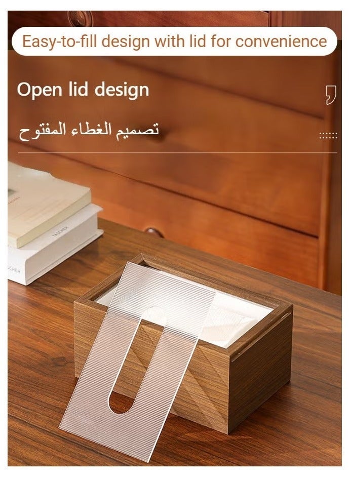 Cuken Wood Tissue Box Elegant Classic Style Napkin Tissue Holder with Sliding Lid Tabletop Decor for Living Room Dining Table 19.7*12.7*9.7 cm - Image 3