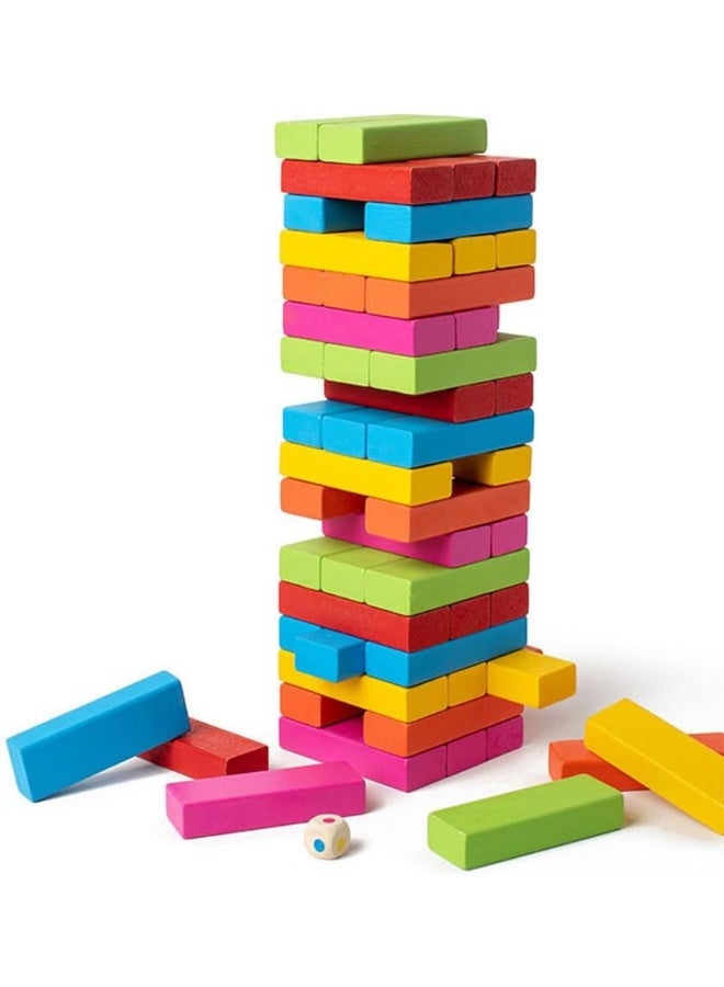 Meetion لعبة الكتل البنائية الكلاسيكية مع كتل خشبية أصلية، لعبة برج التكديس للاعب واحد أو أكثر، للأطفال من سن 6 سنوات وما فوق، 54 قطعة، نمط متعدد الألوان - Image 1