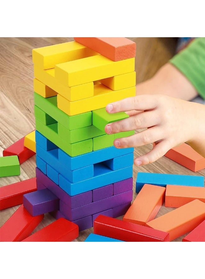 Meetion لعبة الكتل البنائية الكلاسيكية مع كتل خشبية أصلية، لعبة برج التكديس للاعب واحد أو أكثر، للأطفال من سن 6 سنوات وما فوق، 54 قطعة، نمط متعدد الألوان - Image 5