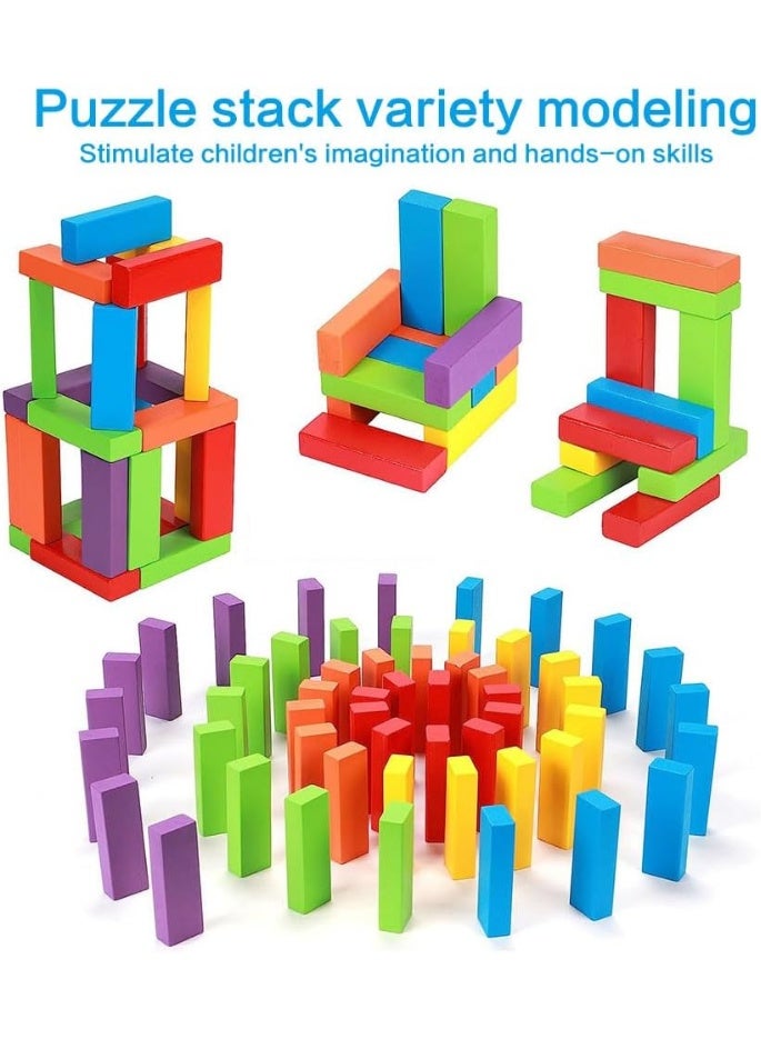 Meetion لعبة الكتل البنائية الكلاسيكية مع كتل خشبية أصلية، لعبة برج التكديس للاعب واحد أو أكثر، للأطفال من سن 6 سنوات وما فوق، 54 قطعة، نمط متعدد الألوان - Image 4