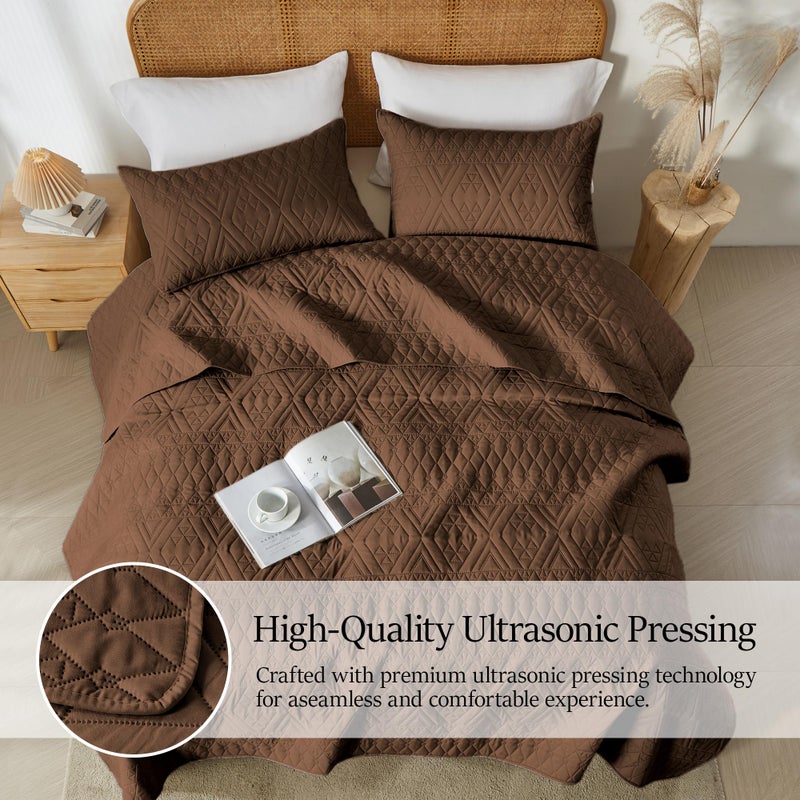 akkialla King/Cal King Size Quilt Bedding Set,Brown Lightweight Microfiber Soft Bedspread,Modern Style Geometric Pattern Coverlet Set for All Seasons,3 Piece(1 Quilt,2 Pillow Shams) - Image 5