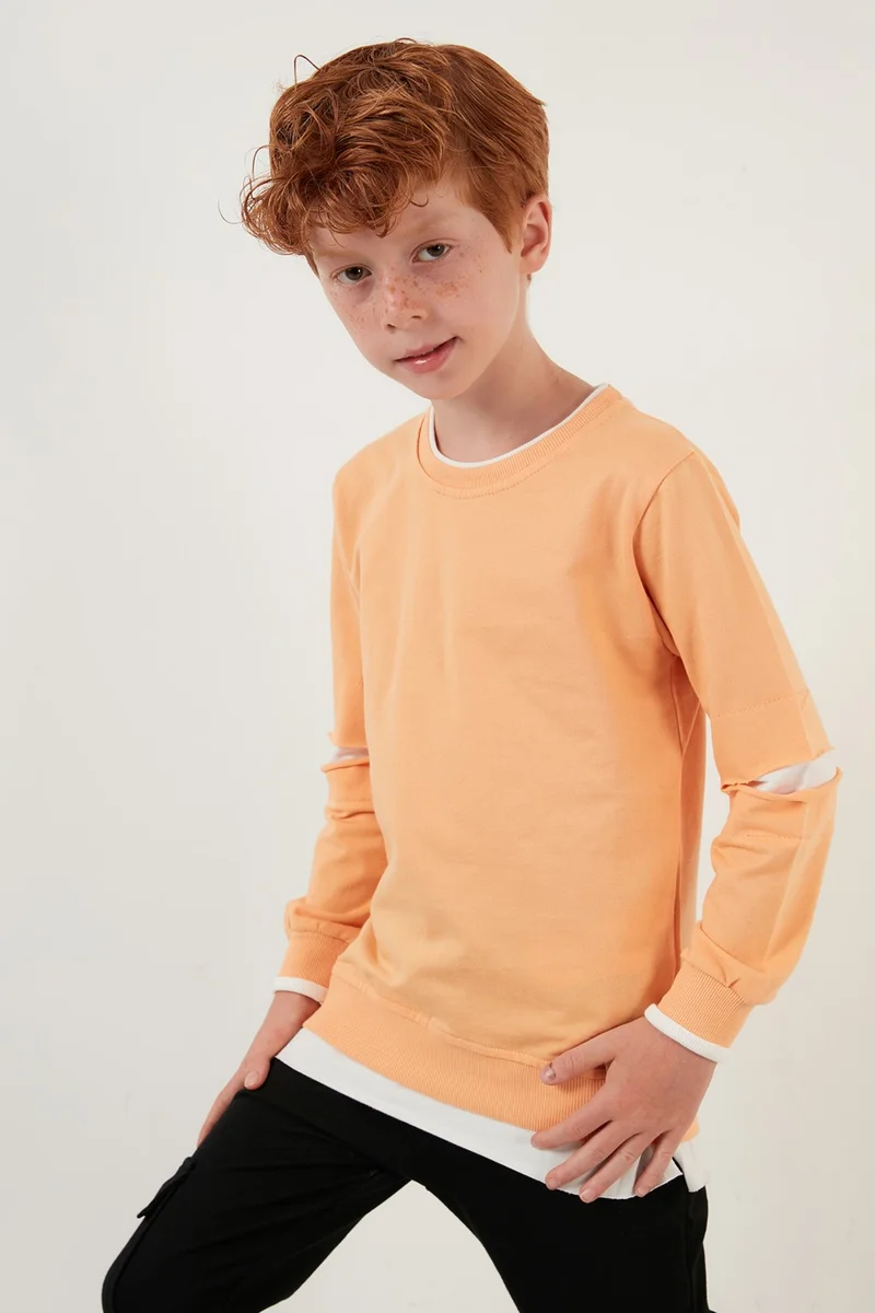 ليلا Ripped Detailed Crew Neck Insert Detailed 100% Cotton Sports Suit Boy's Suit 59215614