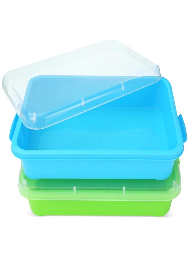 AtMini Sensory Bin Sand Tray with Lid for Toddlers 2 Pcs 15in Portable Sandbox Toy Large Plastic Tray for Kids 3 4 5 6 Fill with Sand, Water, Beads, and More (Green+Blue) - Image 1