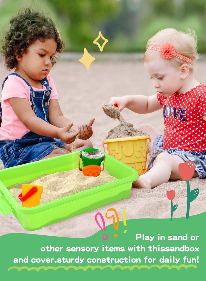 AtMini Sensory Bin Sand Tray with Lid for Toddlers 2 Pcs 15in Portable Sandbox Toy Large Plastic Tray for Kids 3 4 5 6 Fill with Sand, Water, Beads, and More (Green+Blue) - Image 2