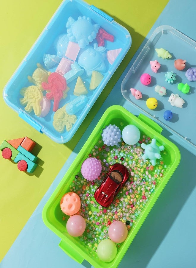 AtMini Sensory Bin Sand Tray with Lid for Toddlers 2 Pcs 15in Portable Sandbox Toy Large Plastic Tray for Kids 3 4 5 6 Fill with Sand, Water, Beads, and More (Green+Blue) - Image 5