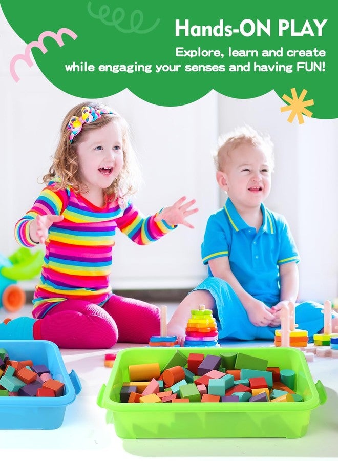 AtMini Sensory Bin Sand Tray with Lid for Toddlers 2 Pcs 15in Portable Sandbox Toy Large Plastic Tray for Kids 3 4 5 6 Fill with Sand, Water, Beads, and More (Green+Blue) - Image 4