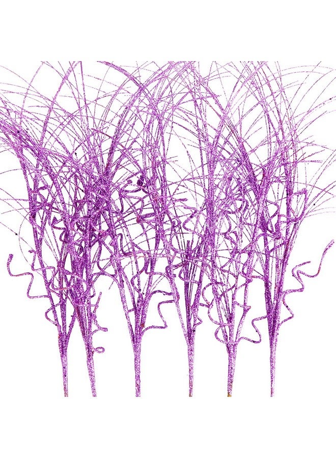 Kunjocy 6 Pcs Christmas Glitter Ting Branches Stems Ornaments 21.6" Decorative Glittery Sticks Curly Twigs Picks for Halloween Xmas Tree Sprays Wreath Crafts Tree Topper Fillers Holiday Home Decor (Purple, 6)  - Image 3