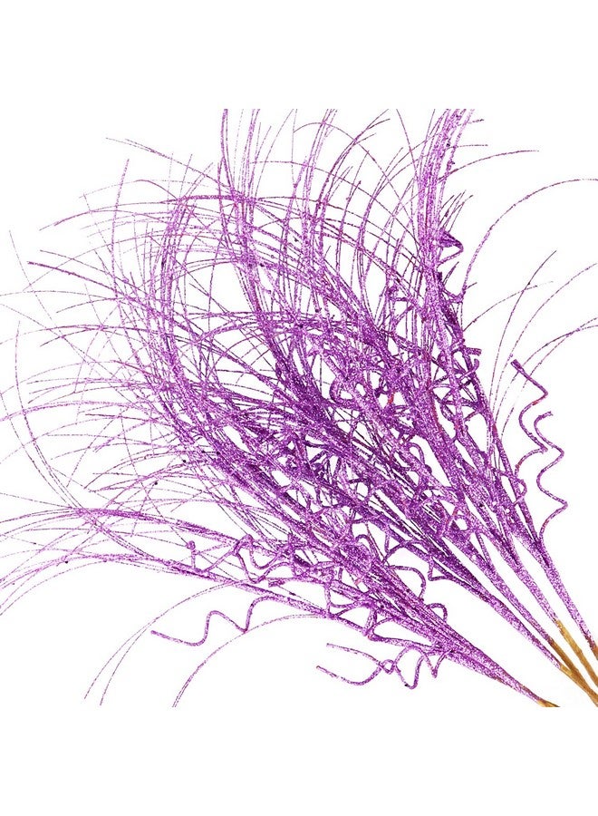 Kunjocy 6 Pcs Christmas Glitter Ting Branches Stems Ornaments 21.6" Decorative Glittery Sticks Curly Twigs Picks for Halloween Xmas Tree Sprays Wreath Crafts Tree Topper Fillers Holiday Home Decor (Purple, 6)  - Image 2