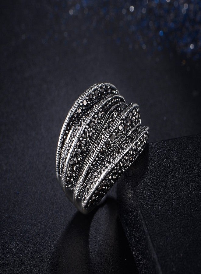 Aprilery Black Rings for Women, Vintage Cross Marcasite Rings Statement Big Chunky Aesthetic Ring Costume Jewelry for Her - Image 5