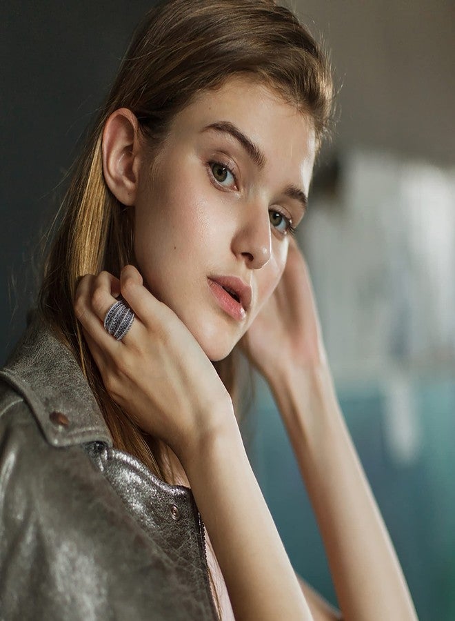 Aprilery Black Rings for Women, Vintage Cross Marcasite Rings Statement Big Chunky Aesthetic Ring Costume Jewelry for Her - Image 4