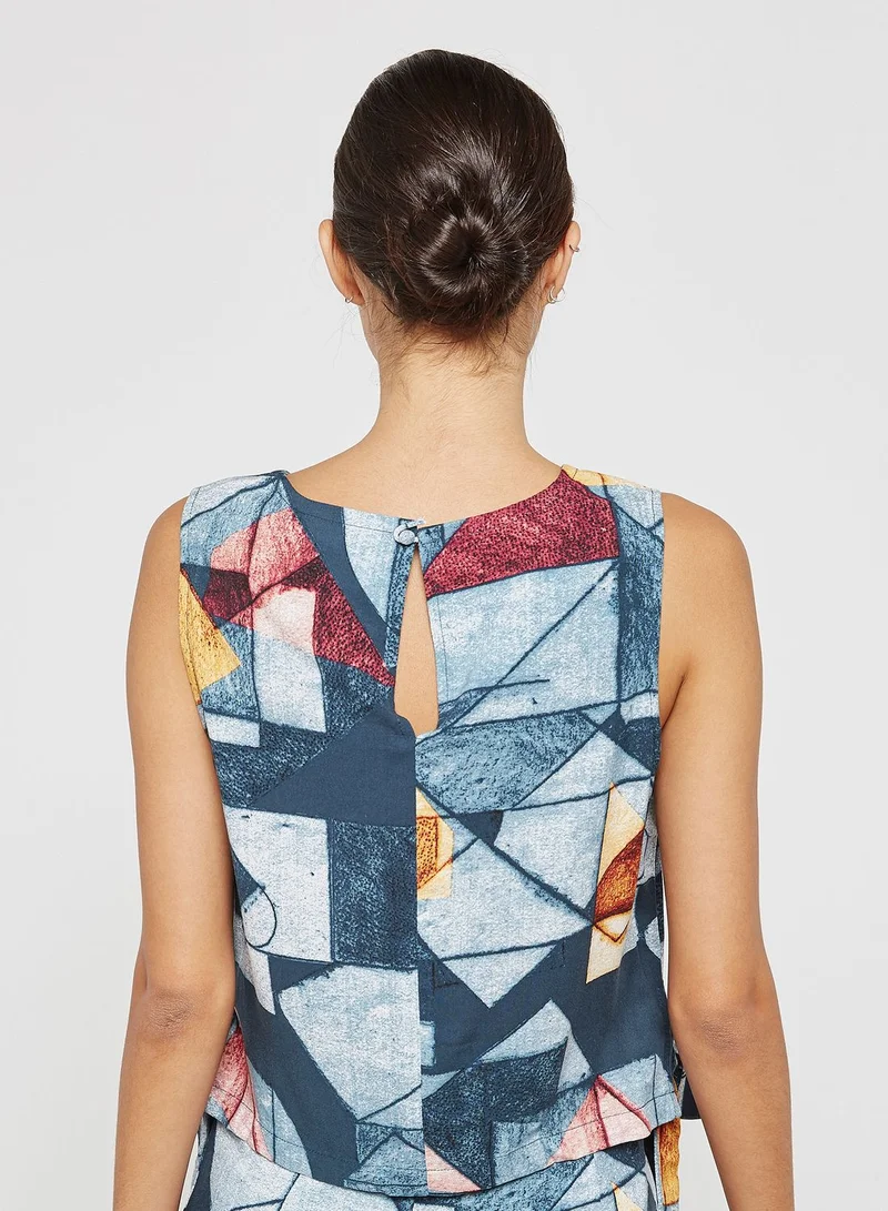 Native Youth Side Tie Printed Crop Top Co-ord