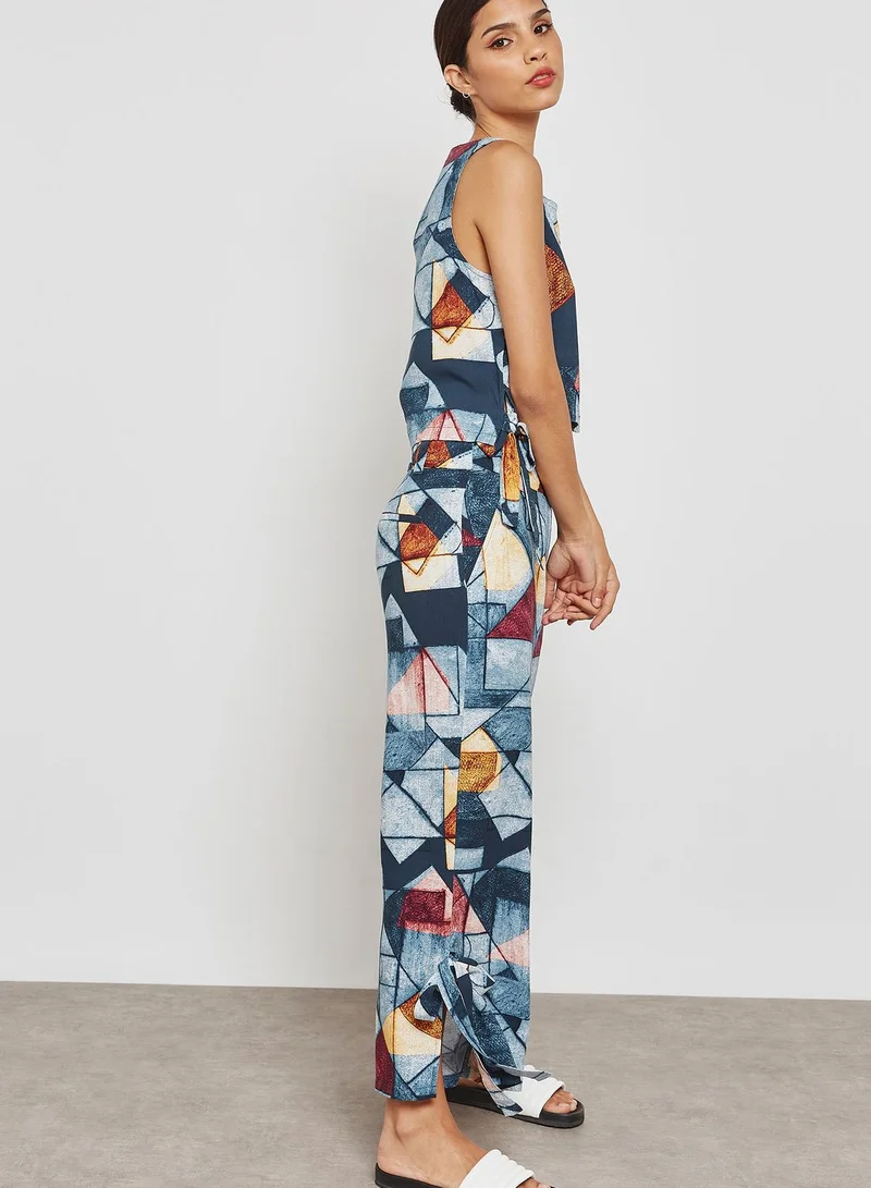 Native Youth Side Tie Printed Crop Top Co-ord