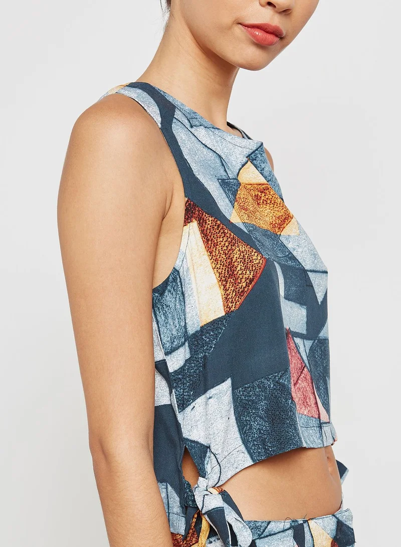 Native Youth Side Tie Printed Crop Top Co-ord