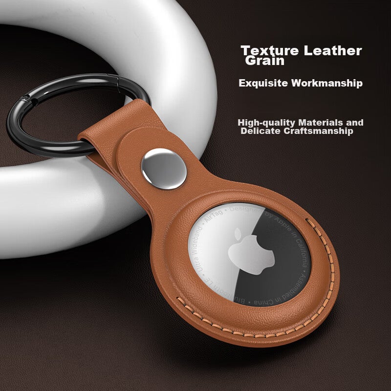 ESCASE AirTag2 Protective Case for Apple AirTag, Realistic Leather Simulation, Anti-Loss Tracker, Dirt-Resistant, Shockproof with Hook, Key Case ES-KPLE01, Saddle Brow - Image 1