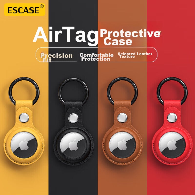 ESCASE AirTag2 Protective Case for Apple AirTag, Realistic Leather Simulation, Anti-Loss Tracker, Dirt-Resistant, Shockproof with Hook, Key Case ES-KPLE01, Saddle Brow - Image 2