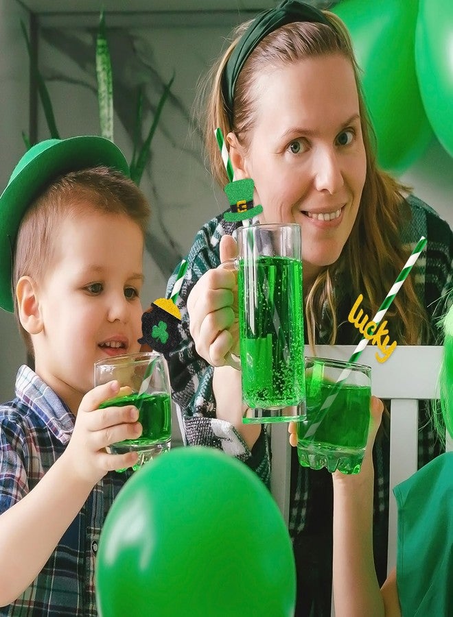 JarThenaAMCS 48Pcs St. Patrick's Day Paper Straws Foil Green Drinking Straws with Glitter Lucky Shamrock Hat Disposable Stripe Straws for Irish Holiday Beverage Cocktail Birthday Party Supplies - Image 4
