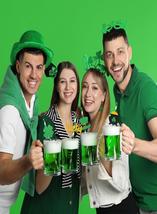 JarThenaAMCS 48Pcs St. Patrick's Day Paper Straws Foil Green Drinking Straws with Glitter Lucky Shamrock Hat Disposable Stripe Straws for Irish Holiday Beverage Cocktail Birthday Party Supplies - Image 5