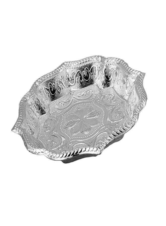 TAVASYA Decorative Non Metallic Silver Finish Serving Trays/Thalis (18 x 18 x 3 cm-Pack of 6 |Traditional Seer Plates for Return Gifts, Pooja, Festivals, Weddings & Home Décor SMLSLVR-1 - Image 4