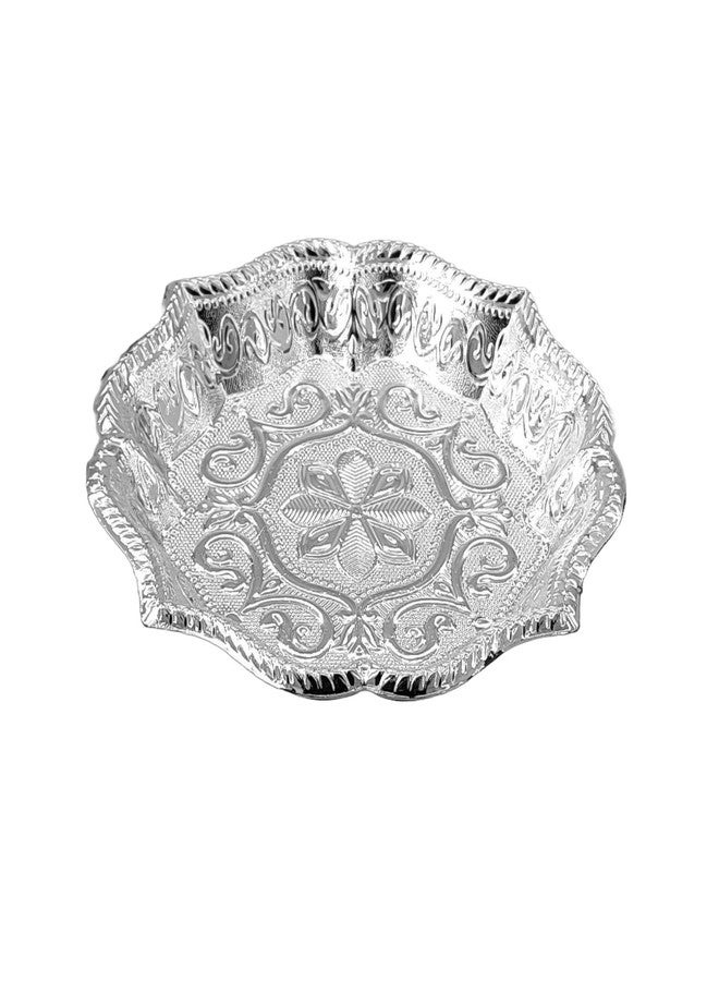 TAVASYA Decorative Non Metallic Silver Finish Serving Trays/Thalis (18 x 18 x 3 cm-Pack of 6 |Traditional Seer Plates for Return Gifts, Pooja, Festivals, Weddings & Home Décor SMLSLVR-1 - Image 5