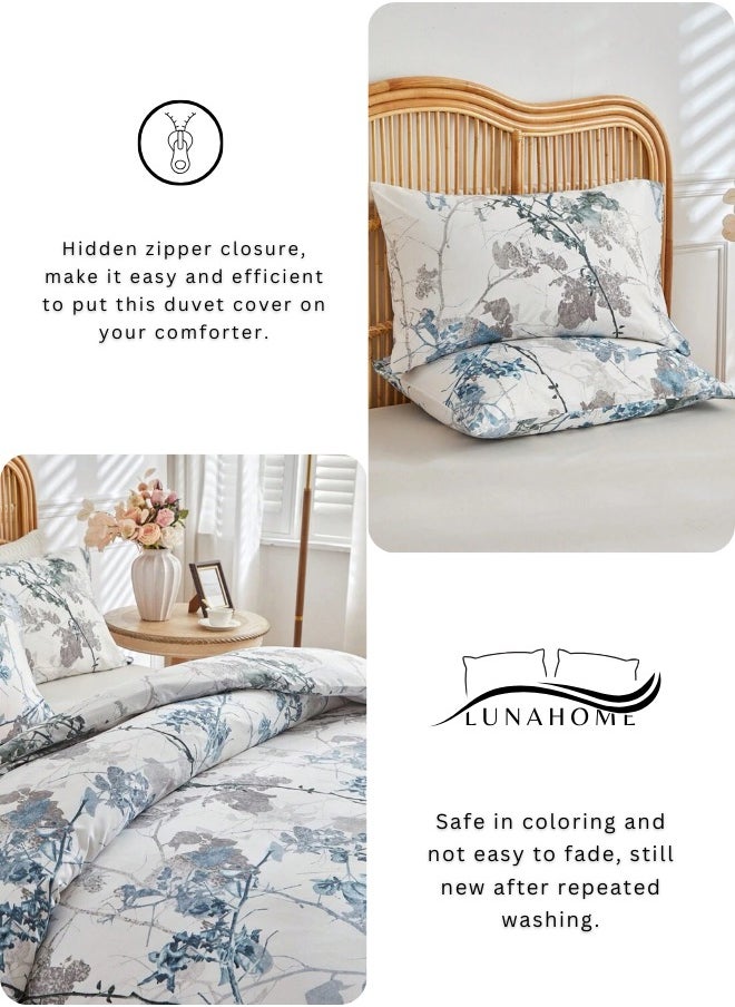 LUNA Home Queen size 6 pieces, duvet cover set, tree with blue and grey leaves.  - Image 5