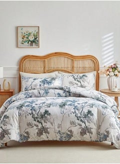 LUNA Home Queen size 6 pieces, duvet cover set, tree with blue and grey leaves.  - Image 1