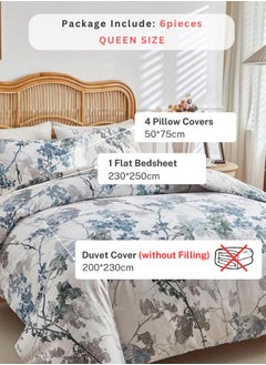 LUNA Home Queen size 6 pieces, duvet cover set, tree with blue and grey leaves.  - Image 2