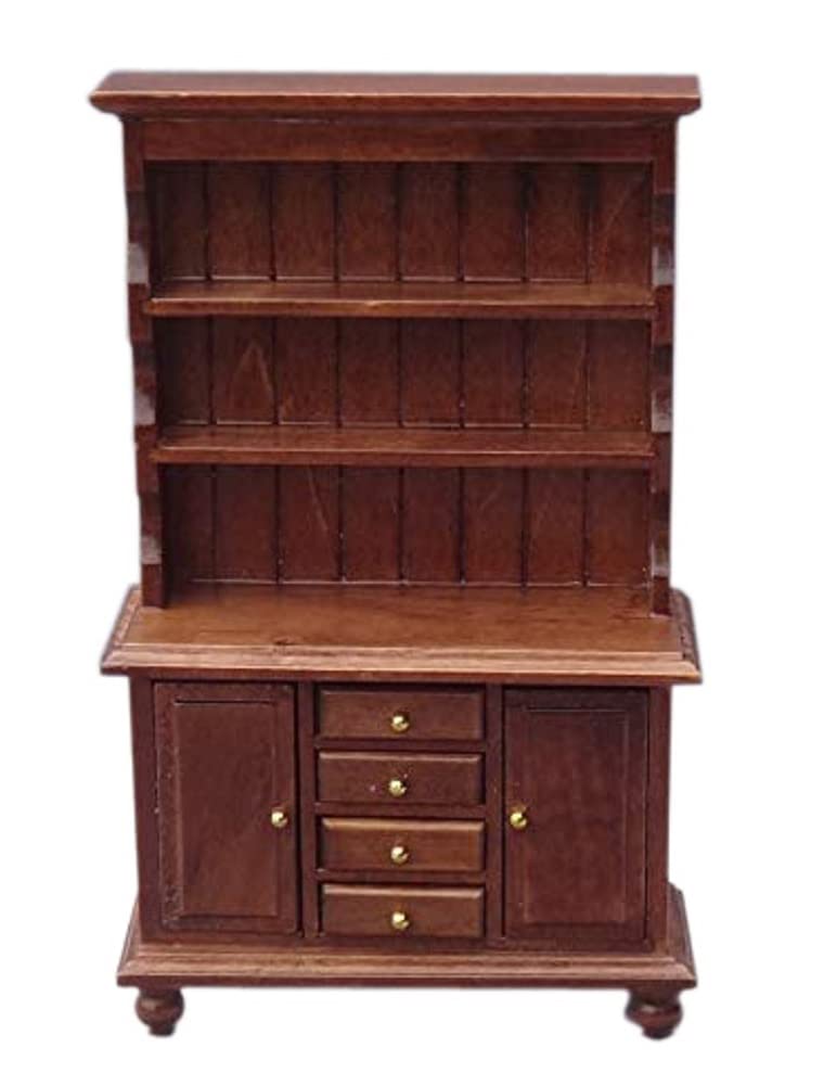 Cutemini 112 Scale Miniature Cupboard Bookshelf Classic Wooden Mini Storage Hutch Kitchen Dollhouse Bookshelf Wood Cabinet 112 Furniture Display Showcase Decoration Sideboard Accessories Walnut Color - Image 2