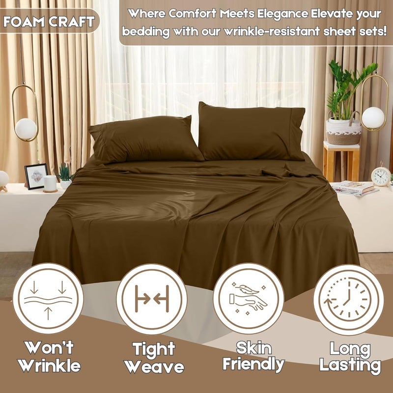FOAM CRAFT® Luxury Quality 6 Piece Bed Sheet Set - King Size, Mocha, 100% Cotton - Image 3