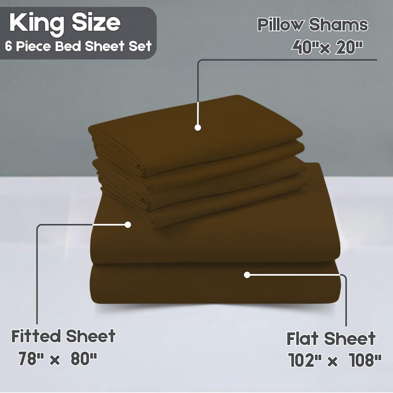 FOAM CRAFT® Luxury Quality 6 Piece Bed Sheet Set - King Size, Mocha, 100% Cotton - Image 2