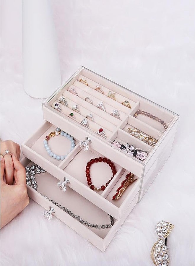 SRUSTEPY Jewelry Organizer Box with 3 Drawers Stackable Velvet Jewelry Display Case Holder for Earrings Ring Bracelet Necklace - Image 5