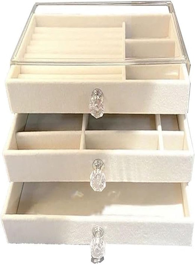 SRUSTEPY Jewelry Organizer Box with 3 Drawers Stackable Velvet Jewelry Display Case Holder for Earrings Ring Bracelet Necklace - Image 1