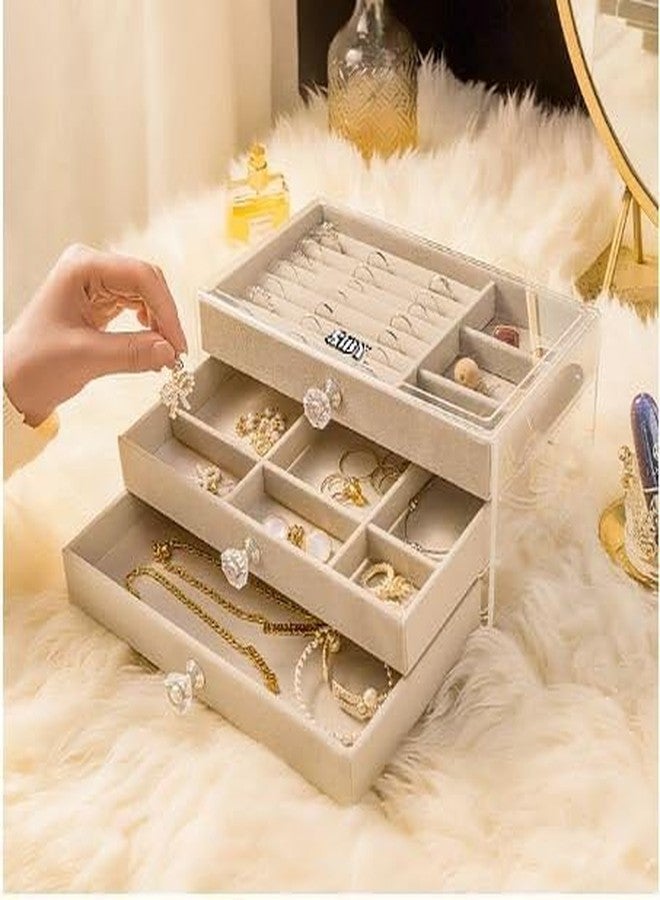 SRUSTEPY Jewelry Organizer Box with 3 Drawers Stackable Velvet Jewelry Display Case Holder for Earrings Ring Bracelet Necklace - Image 2