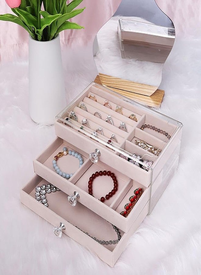 SRUSTEPY Jewelry Organizer Box with 3 Drawers Stackable Velvet Jewelry Display Case Holder for Earrings Ring Bracelet Necklace - Image 4