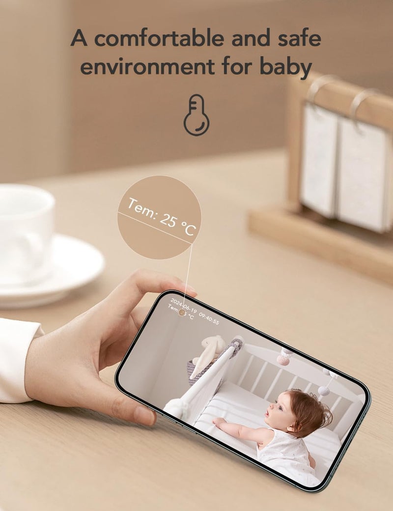 nooie Upgrade 5G Baby Monitor WiFi Smartphone 2K Baby Camera Monitor 360 Pan  Tilt HD Night Vision Temperature Sensor AI Motion Track TwoWay Audio CrySoundMotion Detection Works with Alexa - Image 2
