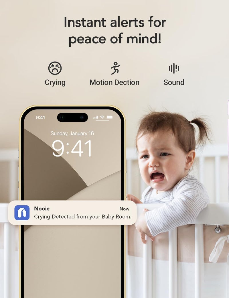 nooie Upgrade 5G Baby Monitor WiFi Smartphone 2K Baby Camera Monitor 360 Pan  Tilt HD Night Vision Temperature Sensor AI Motion Track TwoWay Audio CrySoundMotion Detection Works with Alexa - Image 3