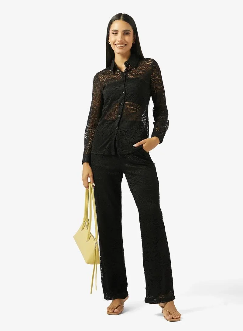 Ginger Broderie Openwork Shirt & Pant Coord Set